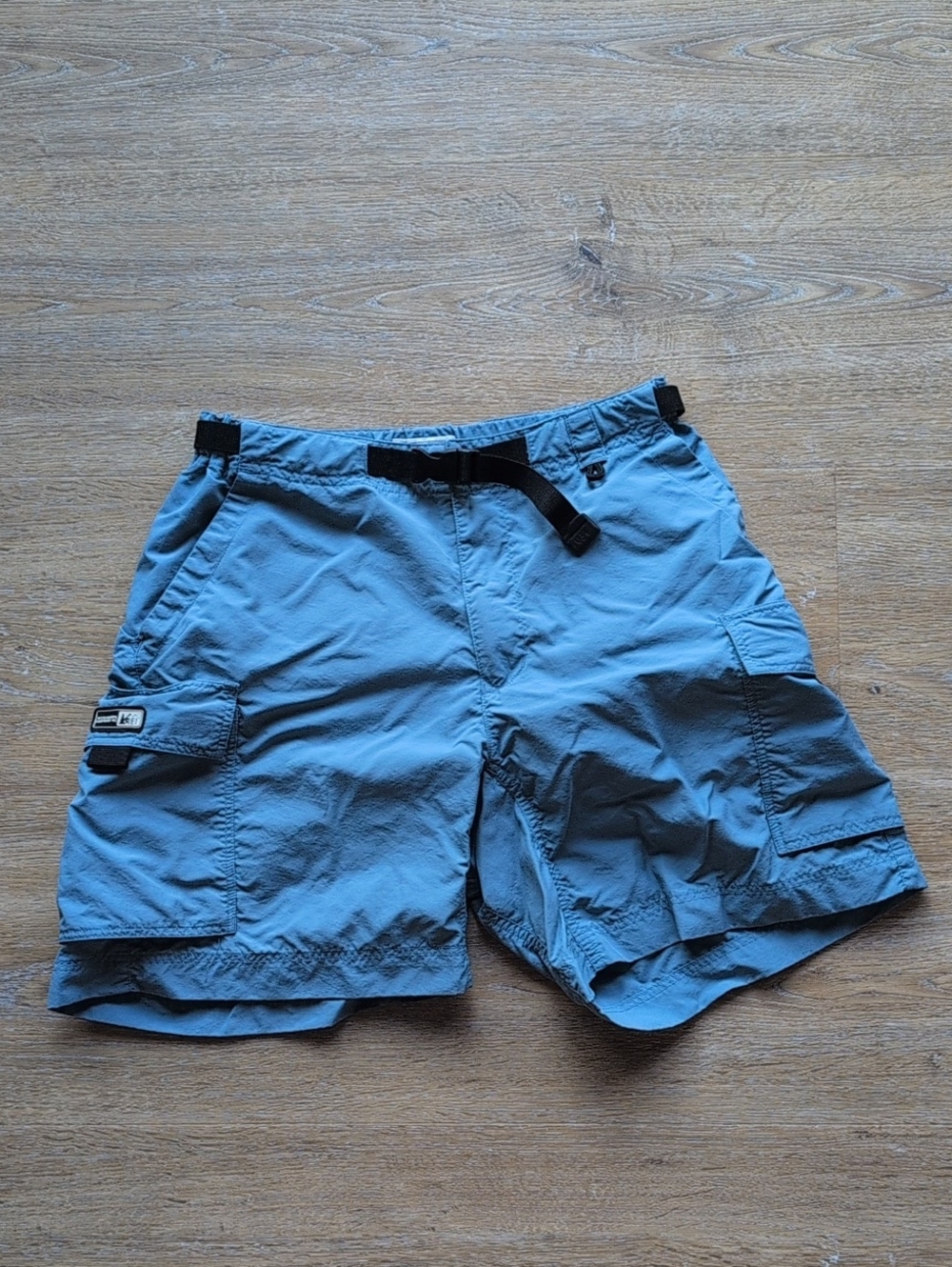 REI Women's Light Blue Hiking Cargo Shorts with Webbing Belt, Size 6